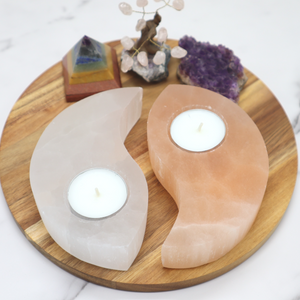 Yin & Yang Selenite Tealight Candleholder